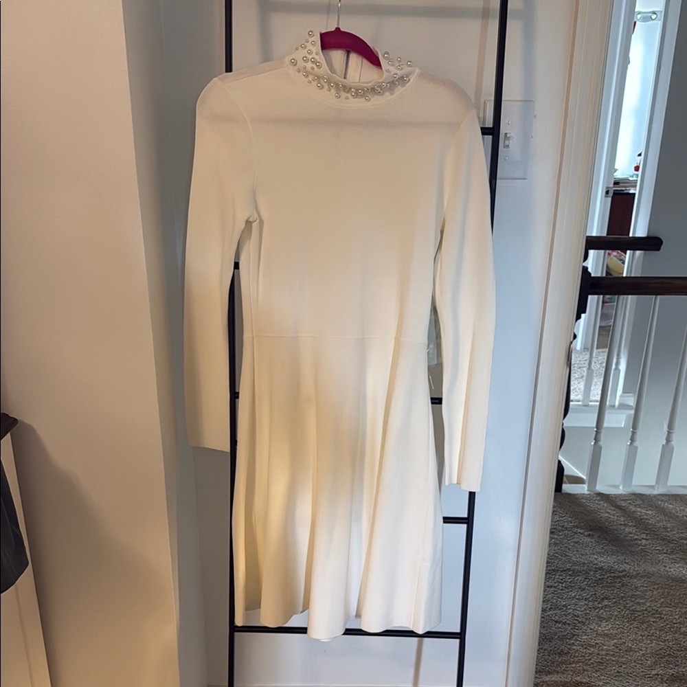 Eliza J Cream Ribbed Long Sleeve Sheath Dress